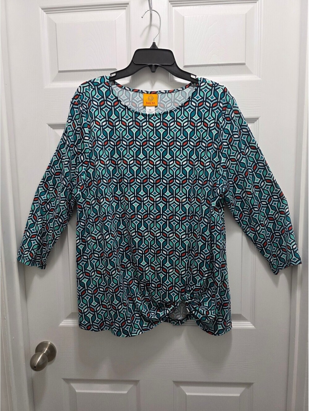 Ruby Rd. Women's XL Geometric Pattern Tunic Top with Knot Detail